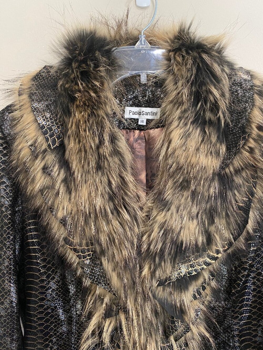 Paolo Santini Vintage Suede Leather Jacket Ruffle Fur Metallic Snake Print 14 - Picture 3 of 11